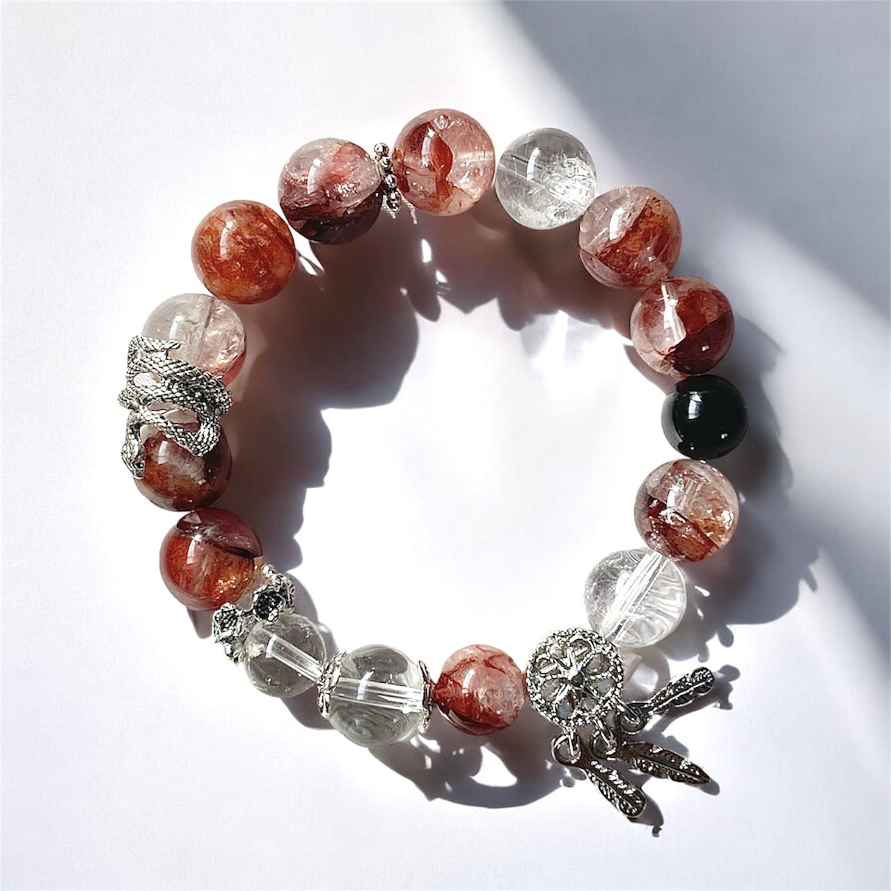 《blood ember》ファイヤークォーツ オニキス 天然石 シンプルブレスレット 大玉 赤 血 蛇 ゴシック