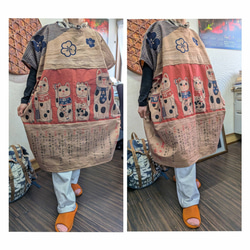 鯉のぼり(木綿)と幕の柿渋染めワンピース 古布リメイク ワンピース