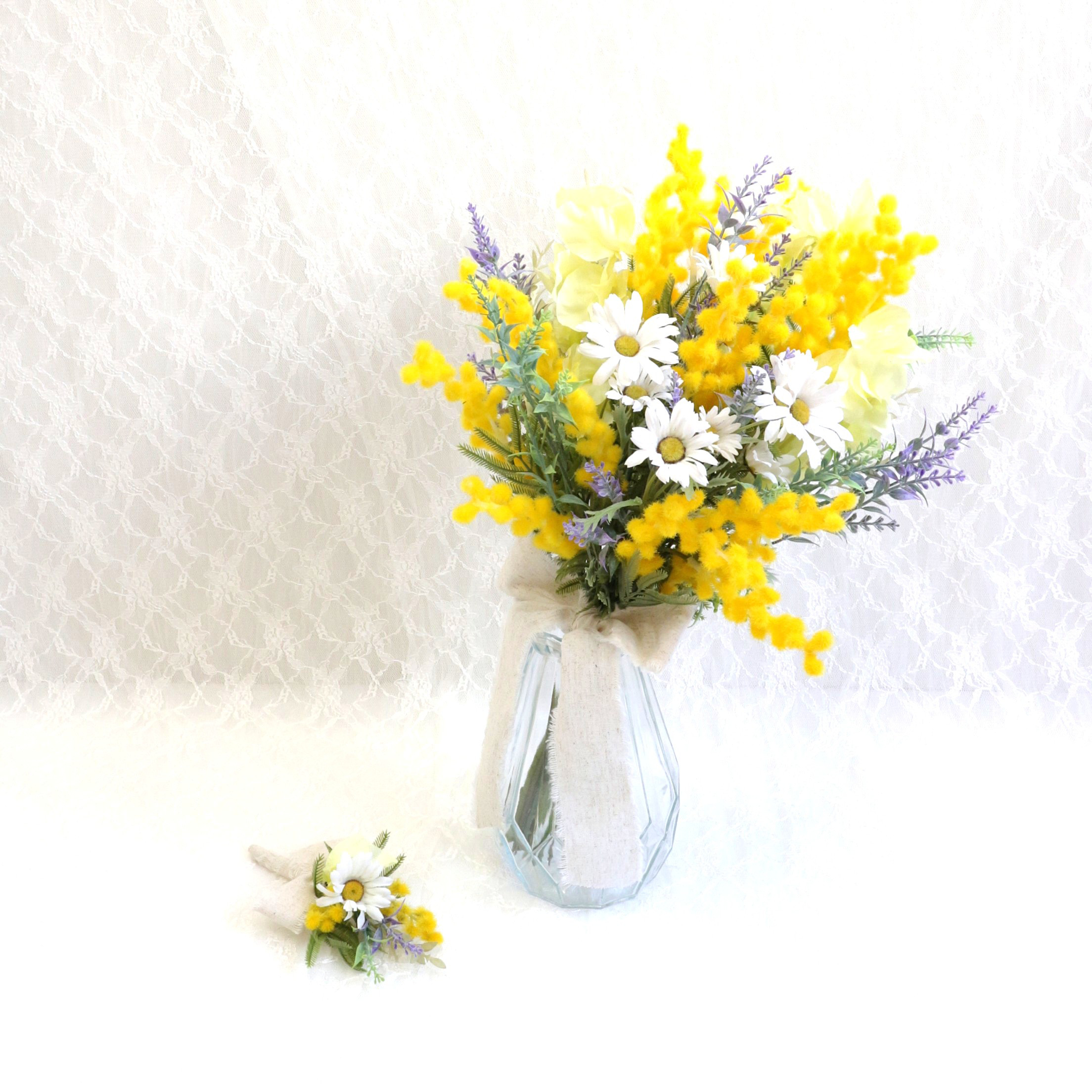 ミモザとラベンダーのブーケ＆ブートニアset