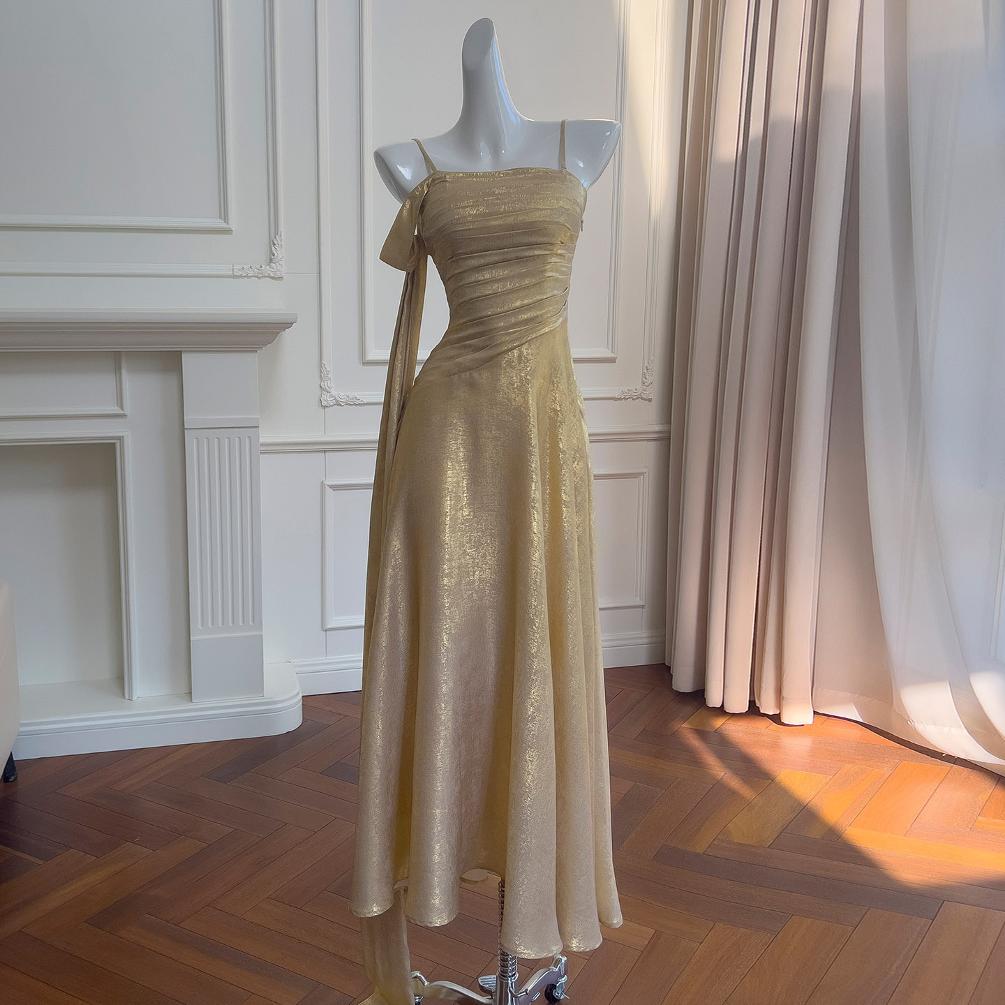 カラードレス パーティードレス ゴールド 綺麗 韓国風 誕生日 成人式 パーティー 前撮り お呼ばれ 69491