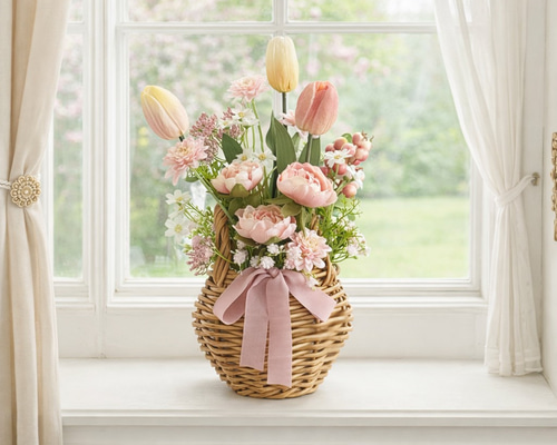 新作！数量限定！】春を飾る 花かごアレンジ！うさ団子雛なし・大人の