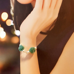 《グリーンアメジスト・ローズ》薔薇マンテルブレスレット/3A宝石質グリーンアメジスト/コットンパールサージカルステンレス 12枚目の画像