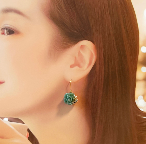 《グリーンアメジスト・ローズ》薔薇マンテルブレスレット/3A宝石質グリーンアメジスト/コットンパールサージカルステンレス 13枚目の画像