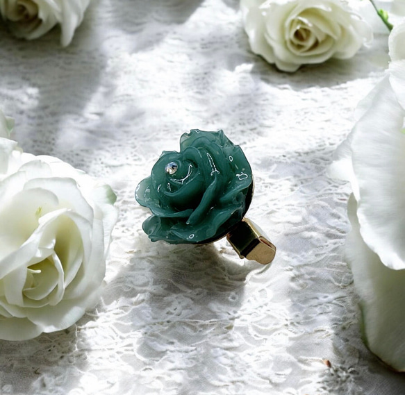 《グリーンアメジスト・ローズ》薔薇マンテルブレスレット/3A宝石質グリーンアメジスト/コットンパールサージカルステンレス 6枚目の画像