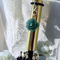 《グリーンアメジスト・ローズ》薔薇マンテルブレスレット/3A宝石質グリーンアメジスト/コットンパールサージカルステンレス 14枚目の画像