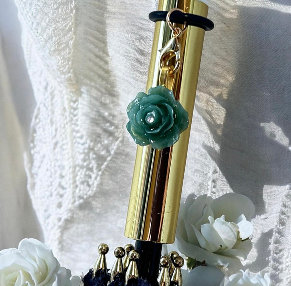 《グリーンアメジスト・ローズ》薔薇マンテルブレスレット/3A宝石質グリーンアメジスト/コットンパールサージカルステンレス 14枚目の画像