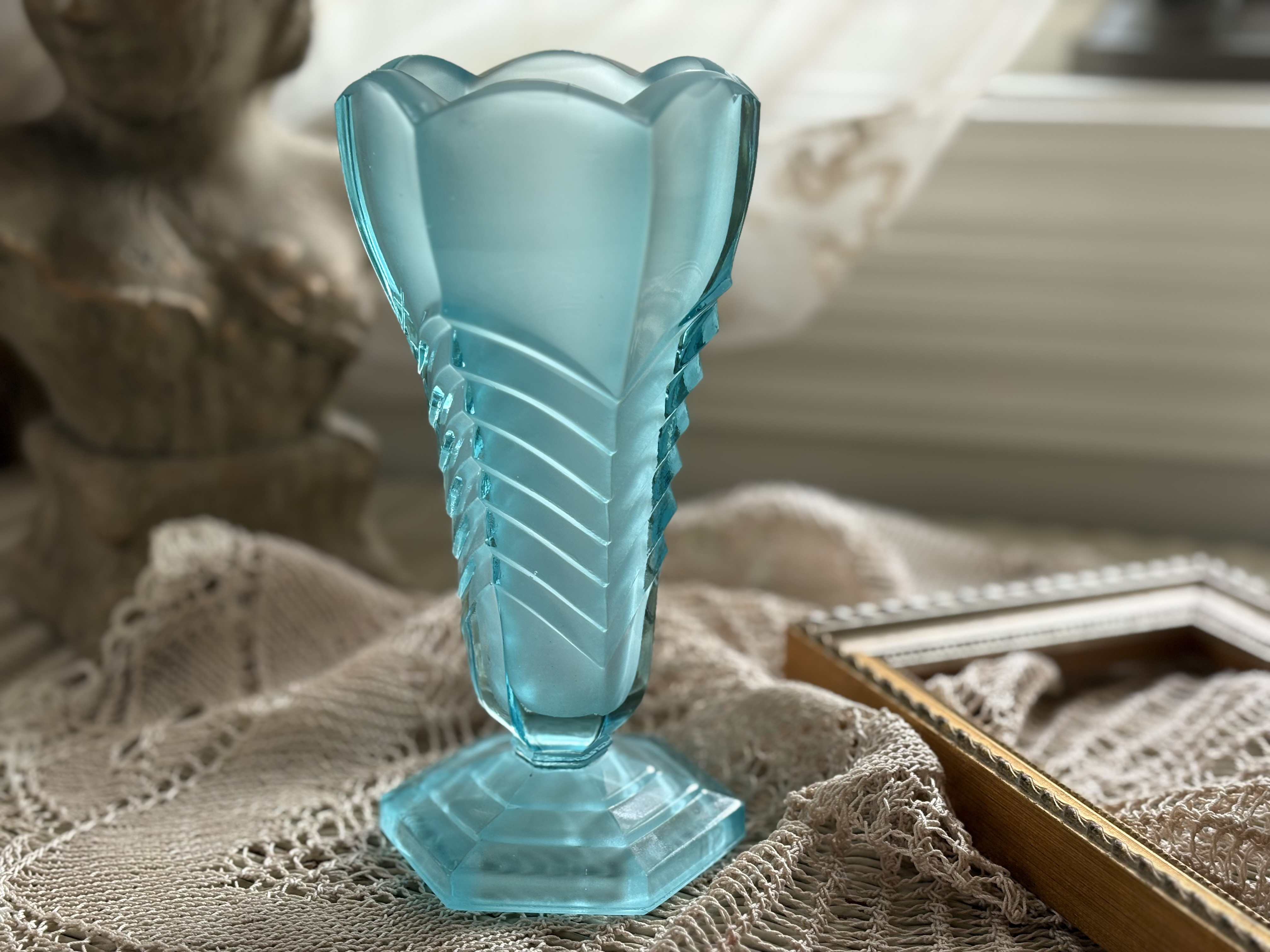 英国アンティーク フラワーベース 1950年代 ブルー インテリア小物 花瓶 オブジェ 撮影小物 インテリア小物