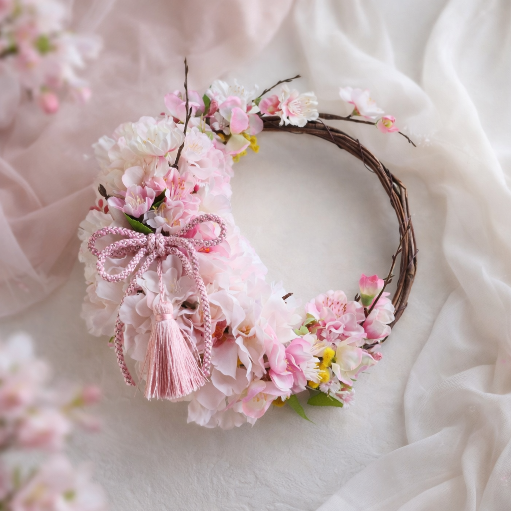 さくらのリース ❀ 23cm ピンク 春の花 和モダン 誕生日 母の日 花見 ドアリース ギフト Creema限定