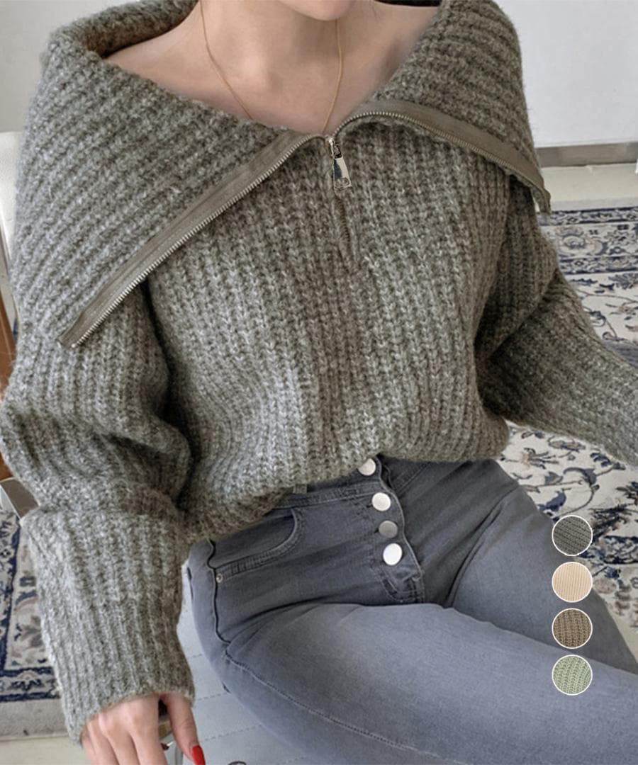 ニット　トップス　秋冬　春　長袖　ビッグ襟　レディース　新品　韓国風