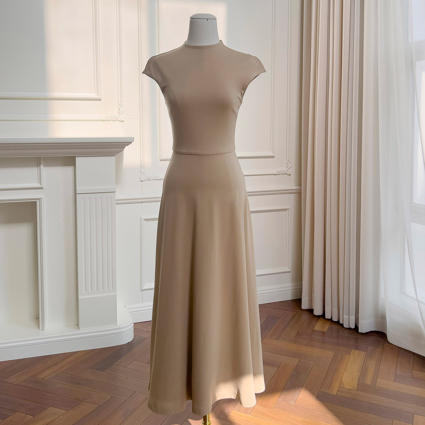 春秋限定 カラードレス パーティードレス カーキ 優雅 シンプル 韓国風 食事会 二次会 お呼ばれ 69527