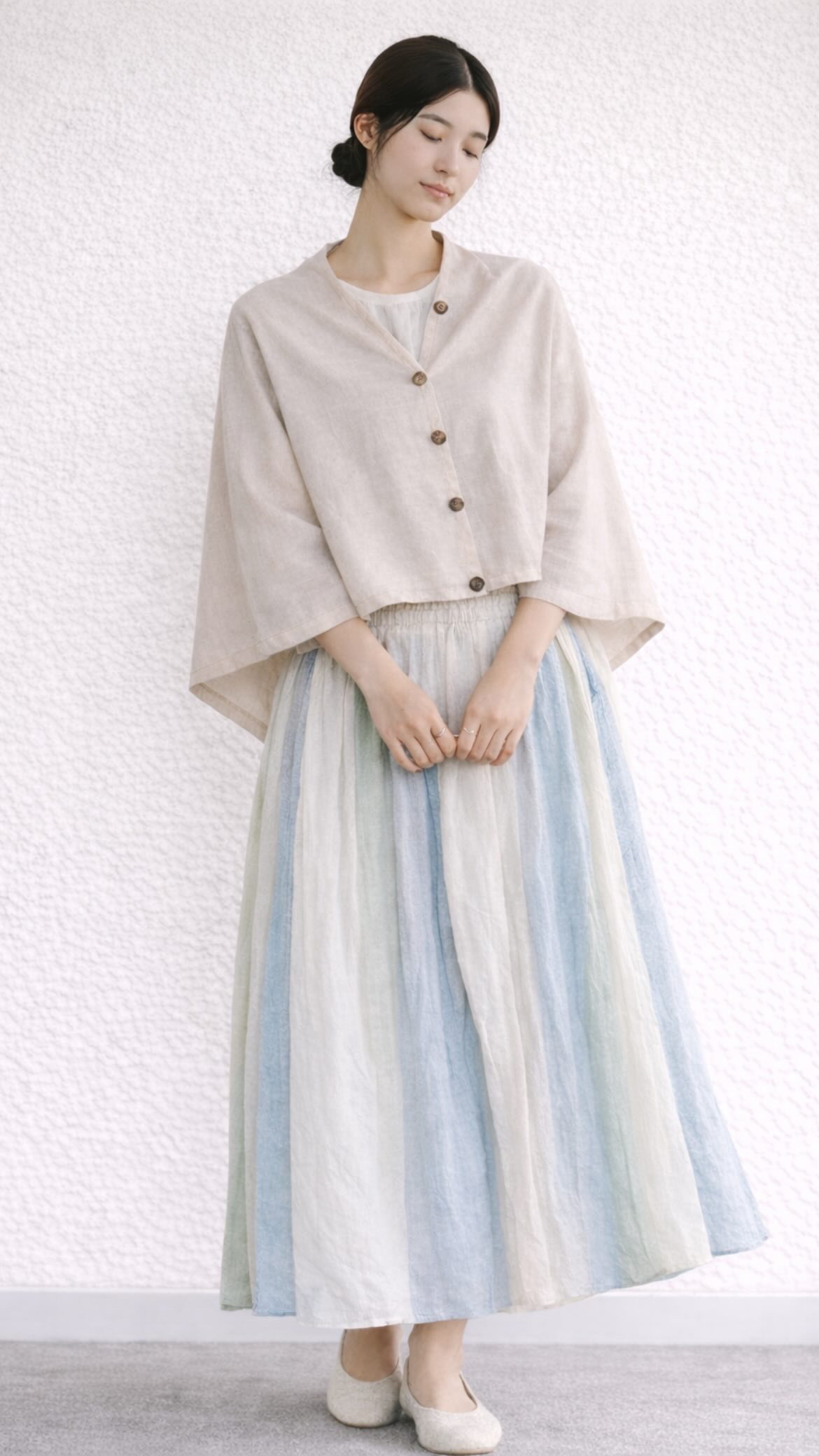 (Hjärta) 大地に包まれ、深呼吸する。オーガニックコットンのストールボレロ　遠州織物