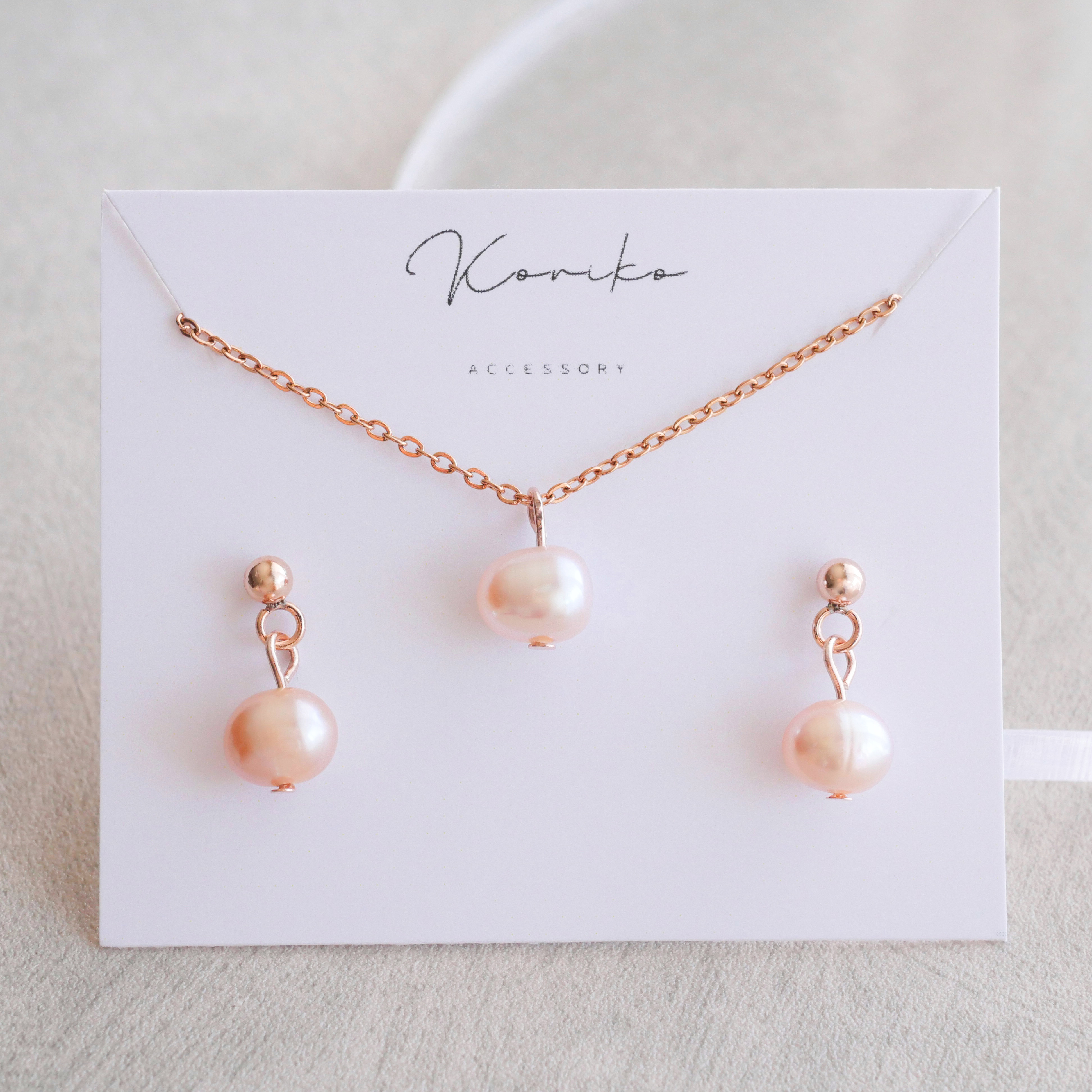 【ワケありな逸品】サクラピンク　淡水パールの一粒ピアス&ネックレスの２点セット　入学式・卒業式にも◎フォーマル　桜カラー