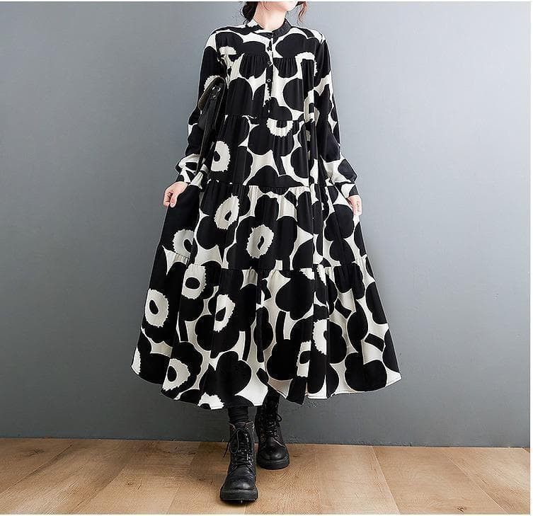 大きいサイズ レディース ロング　ワンピース　ティアード　大人 秋冬 新品 長袖