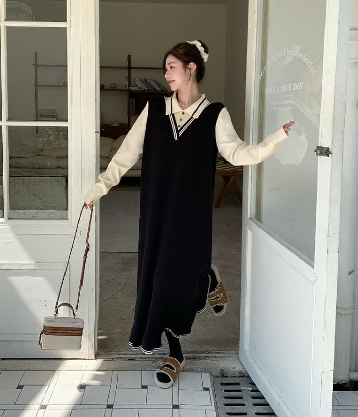 大きいサイズ 重ね着風　ワンピース　ニット　レディース 秋冬　春 新品 長袖