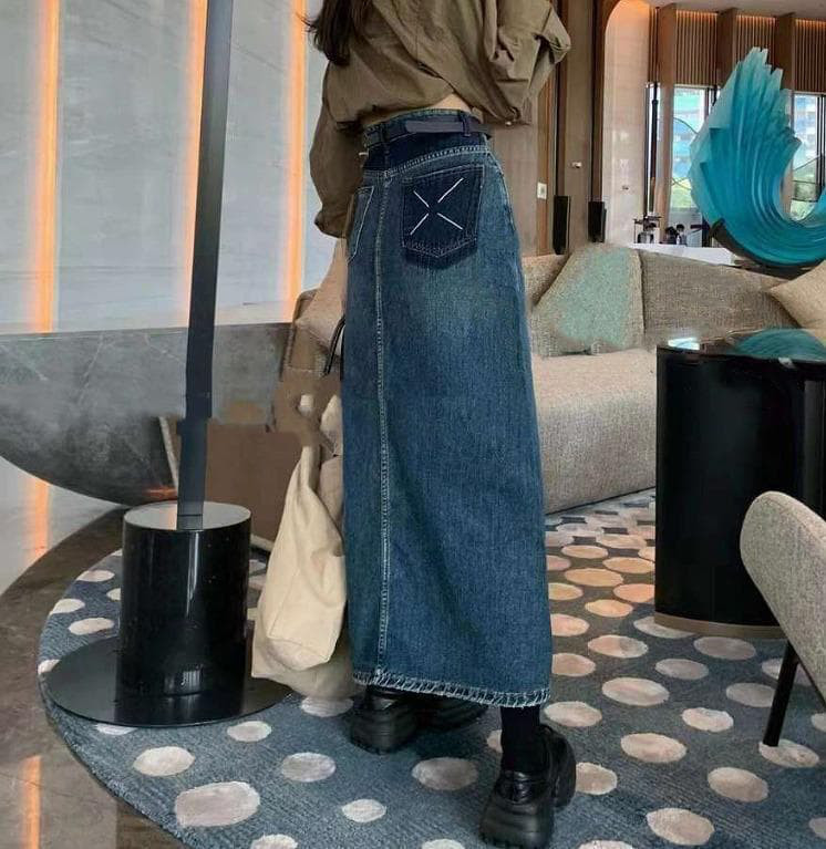 大きいサイズ レディース デニム　スカート 新品 ロング 秋冬　ミモレ 5,083円