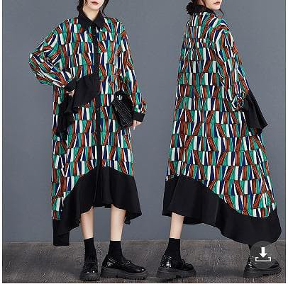 大きいサイズ ワンピース　イレギュラー　ヘム　レディース 秋冬　春 長袖