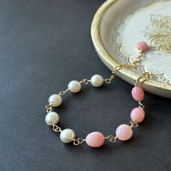 フラワーカービングのトライアングルピアス*14kgf／イヤリング*天然石