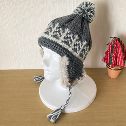 新作＊レッド系ストライプの段染め毛糸♪秋冬ニット帽子☆編み上げ