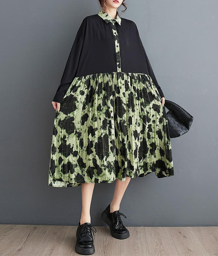 大きいサイズ レディース ワンピース　ロング　グリーン　春夏 秋 新品 長袖