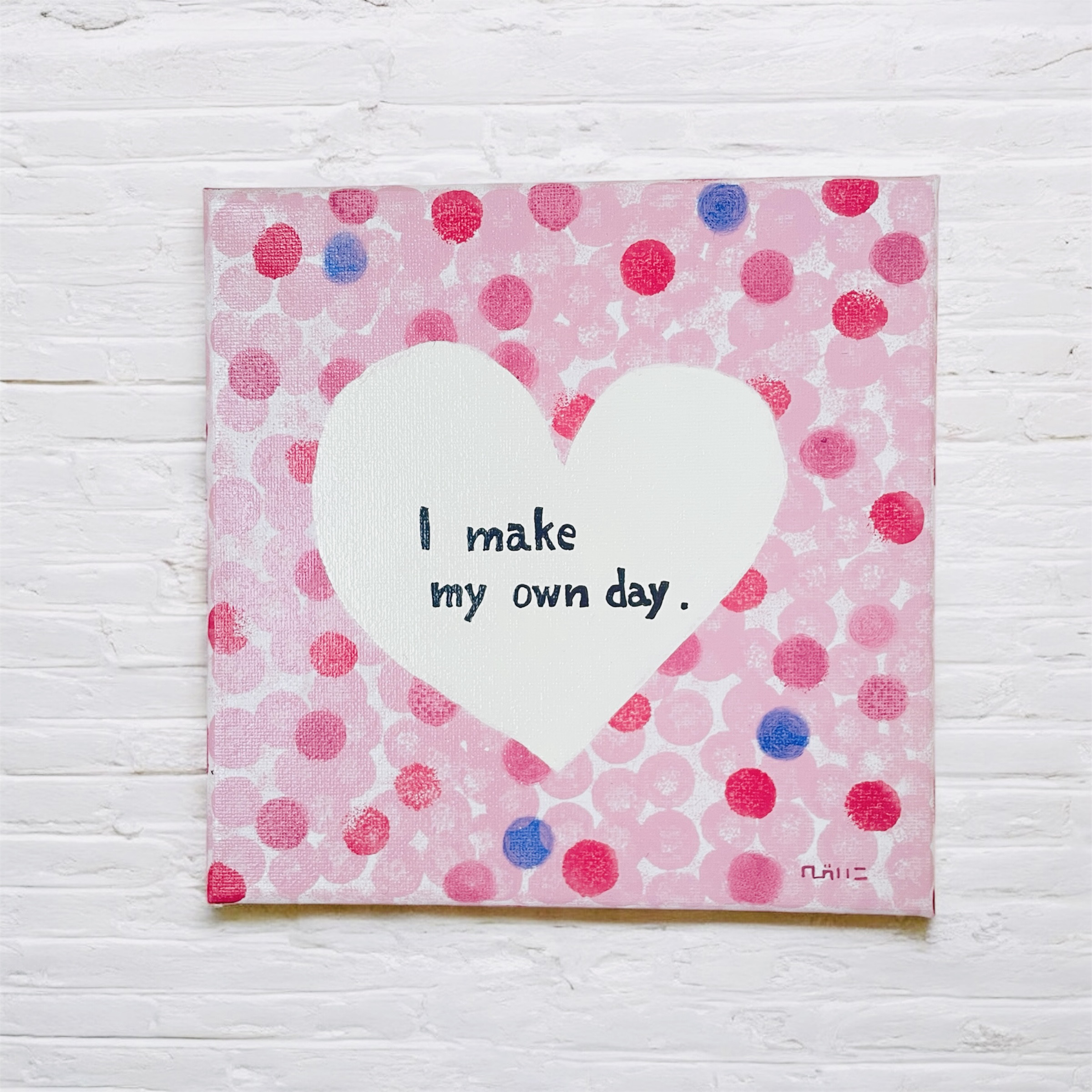 【海外風インテリアアート】ピンク×ハートキャンバス 20cmお部屋が一気に明るくなるウォールアート／玄関・リビングなど