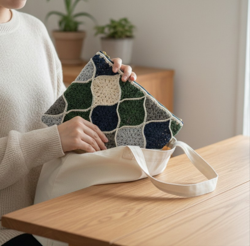 ＼特別価格／やさしい手触り✦手編み×ヌビキルト　のタブレットケース【11インチ対応】春の超早割2026　グリーン