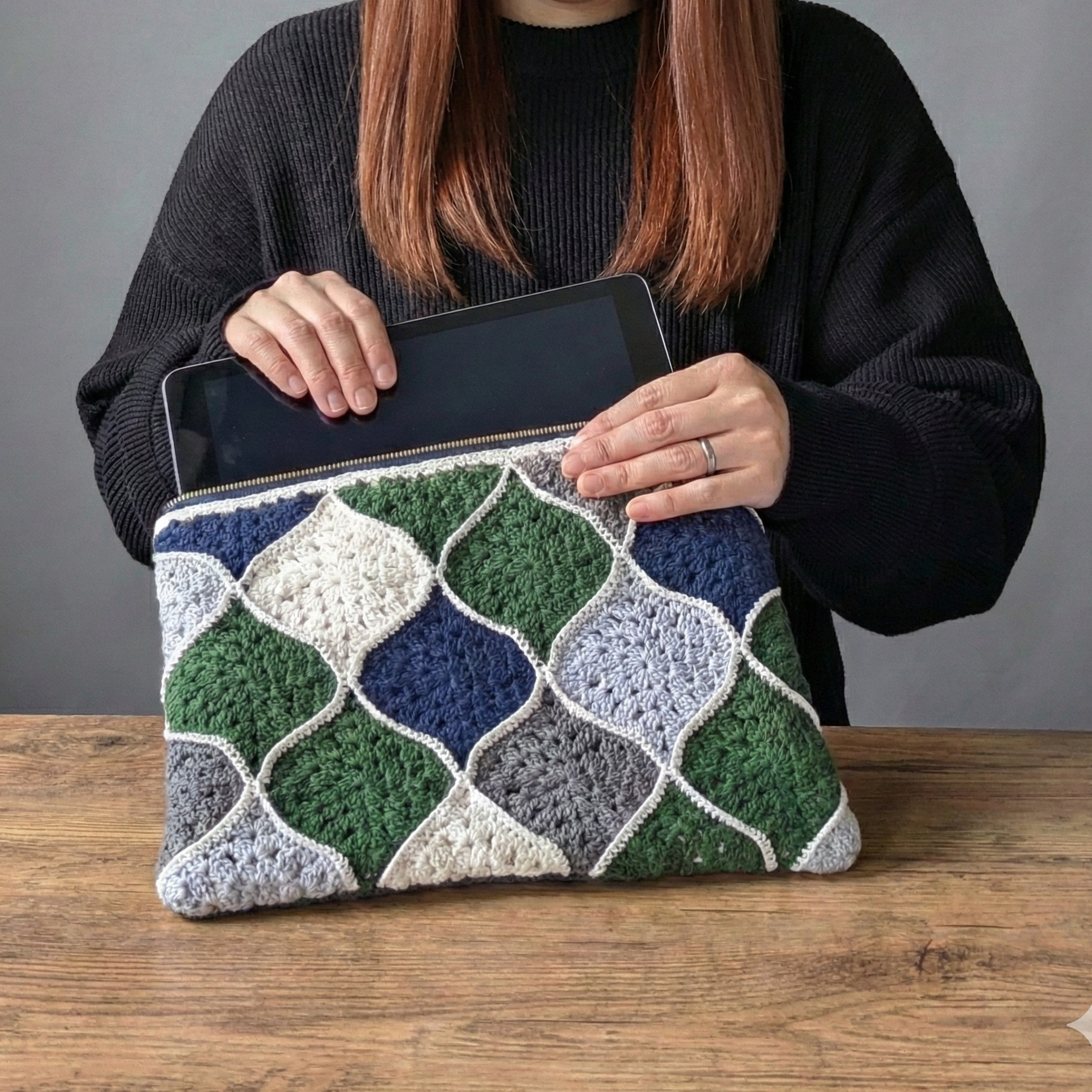 ＼特別価格／やさしい手触り✦手編み×ヌビキルト　のタブレットケース【11インチ対応】春の超早割2026　グリーン