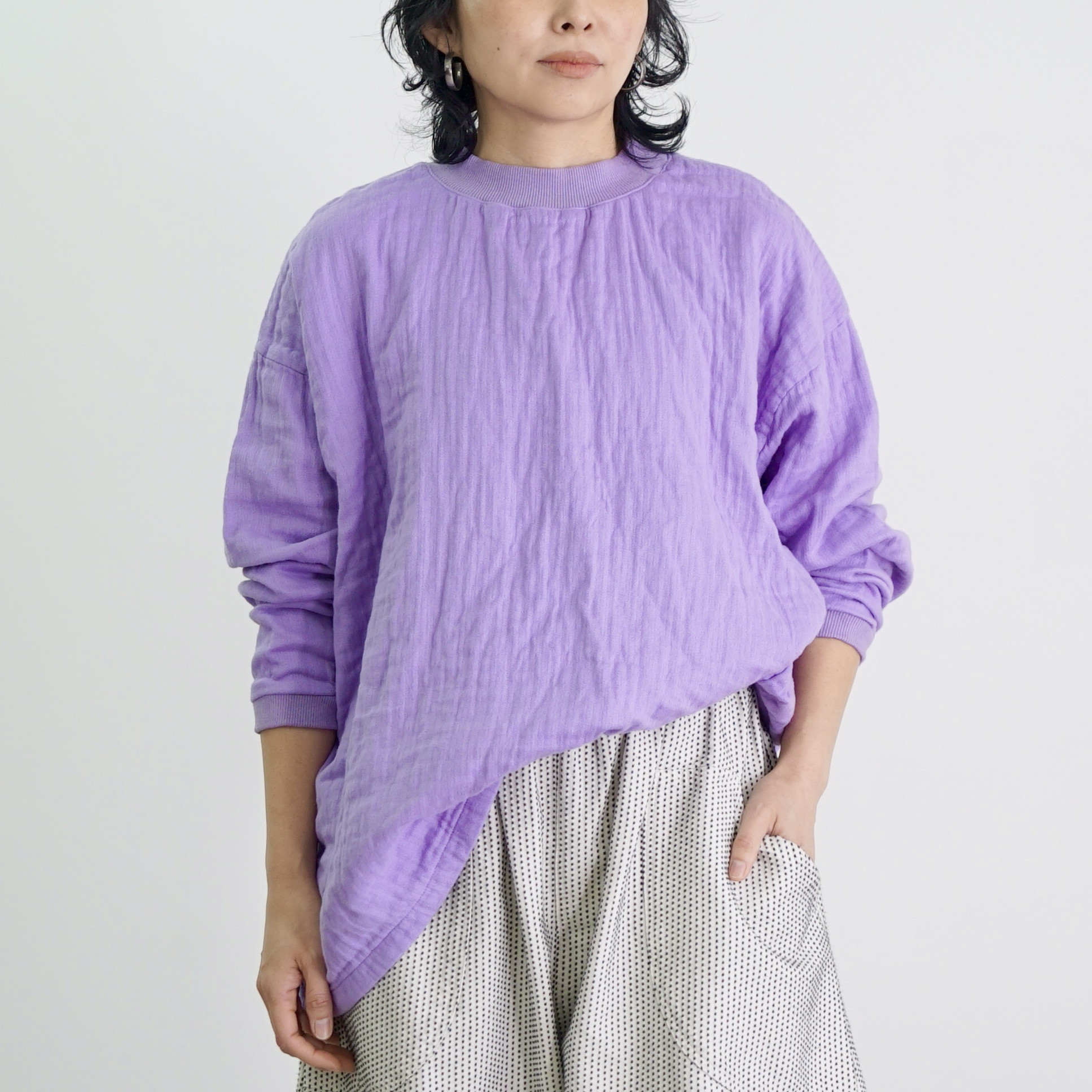 甘撚りガーゼトレーナー/ライラック/今治産甘撚り3重ガーゼ