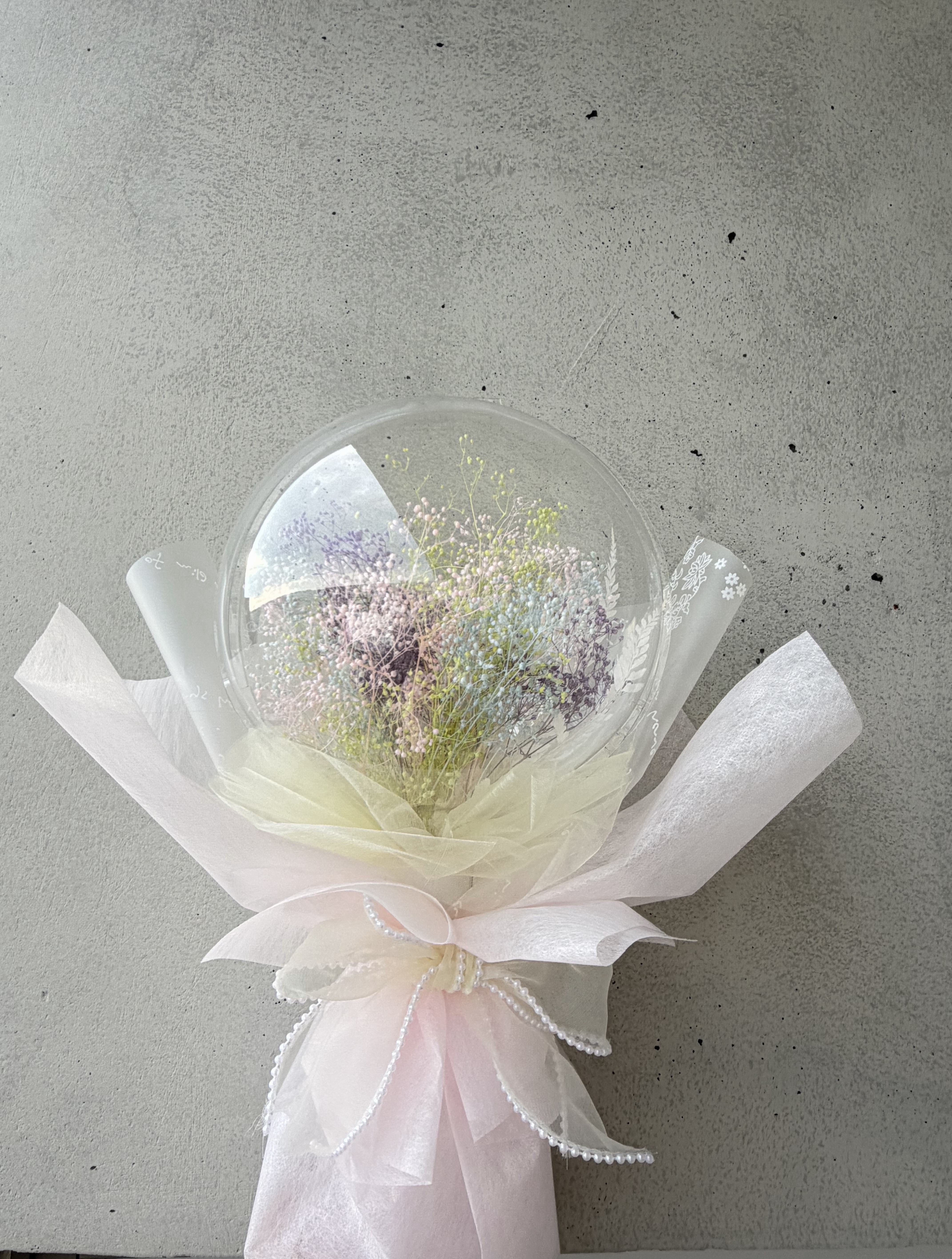 韓国バルーンフラワーブーケ♡パステルカスミ草花束