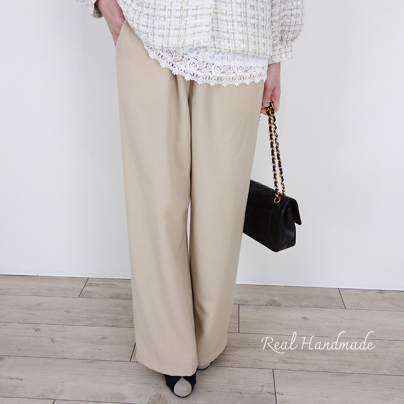 美シルエット ジョーゼットワイドパンツ キュプラ総裏仕上げ（入学式・結婚式・春のお出かけ・ランチ・食事会・美術館）