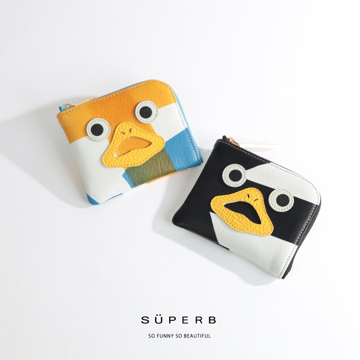 【手描きペイント/ダックmini/全4色】思わず誰かに見せたくなるモンスターL字ミニ財布/コンパクト財布【だっく】