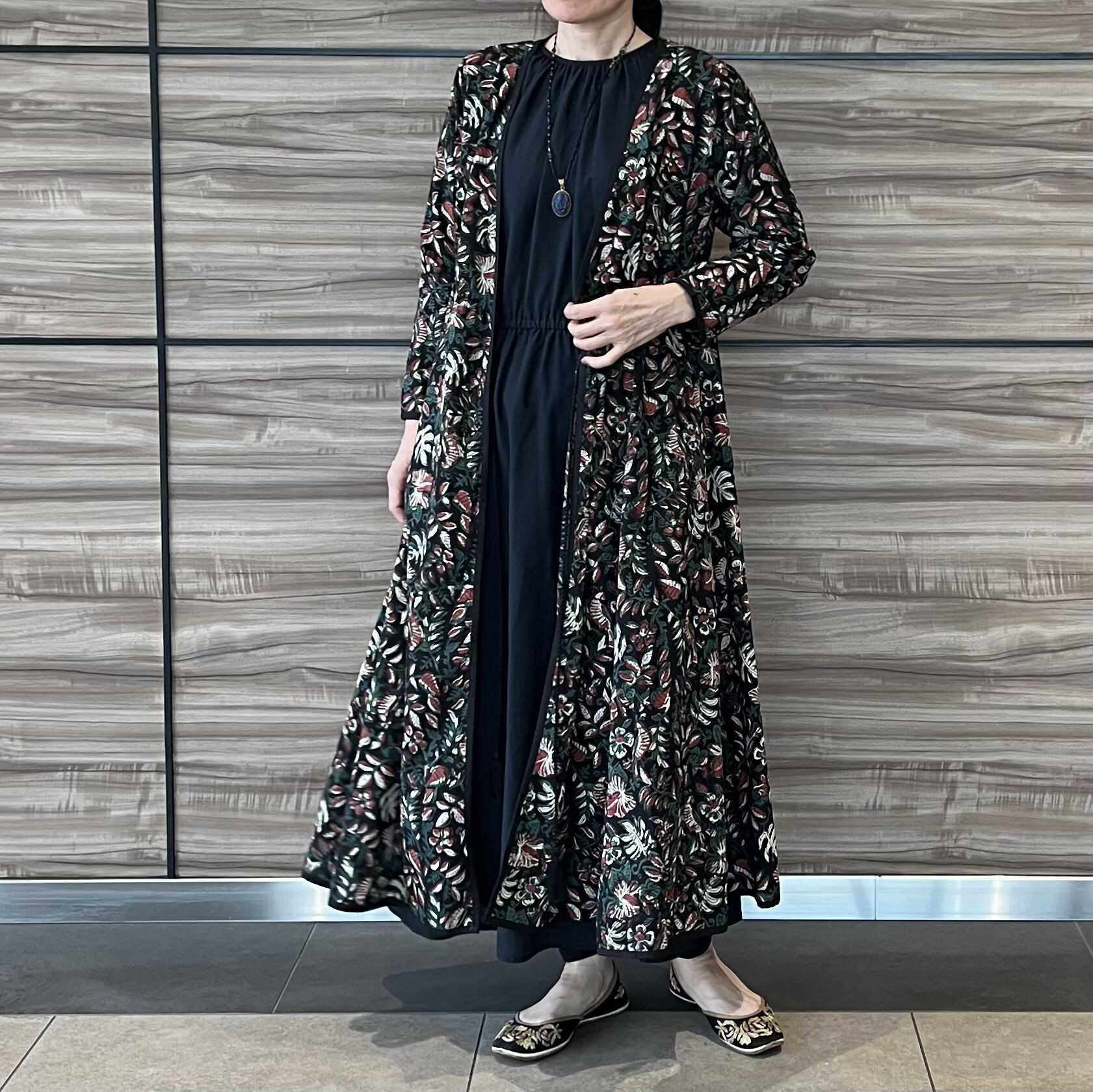 ブロックプリント2WAYカシュクールジャケット　バグルーブラック