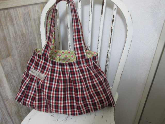 アンティークアルザスケルシュチェックと花柄ヴィンテージのリバーシブル PlisséSACプリッセサック