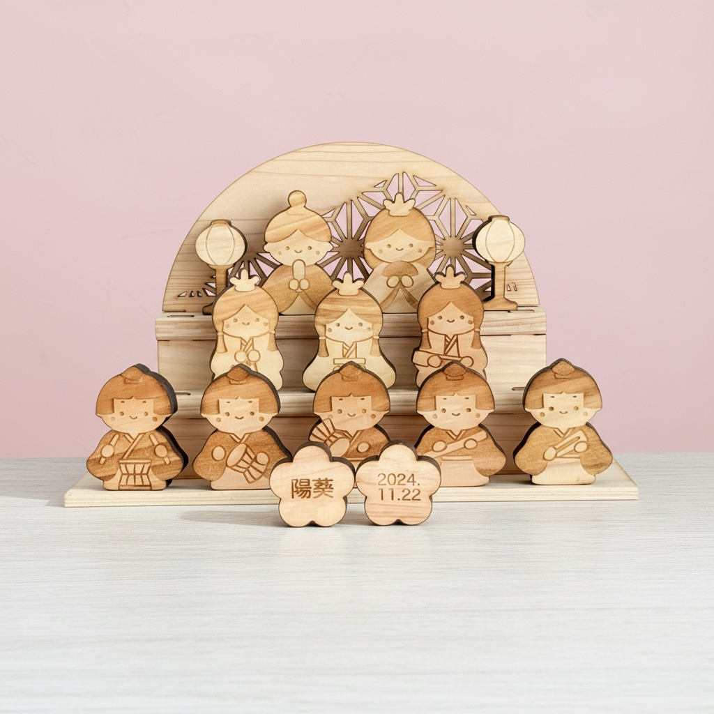 迎える気持ちを大切に｜ひのきの 三段ひな人形｜木製 雛人形 桃の節句 おひなさま 雛祭り