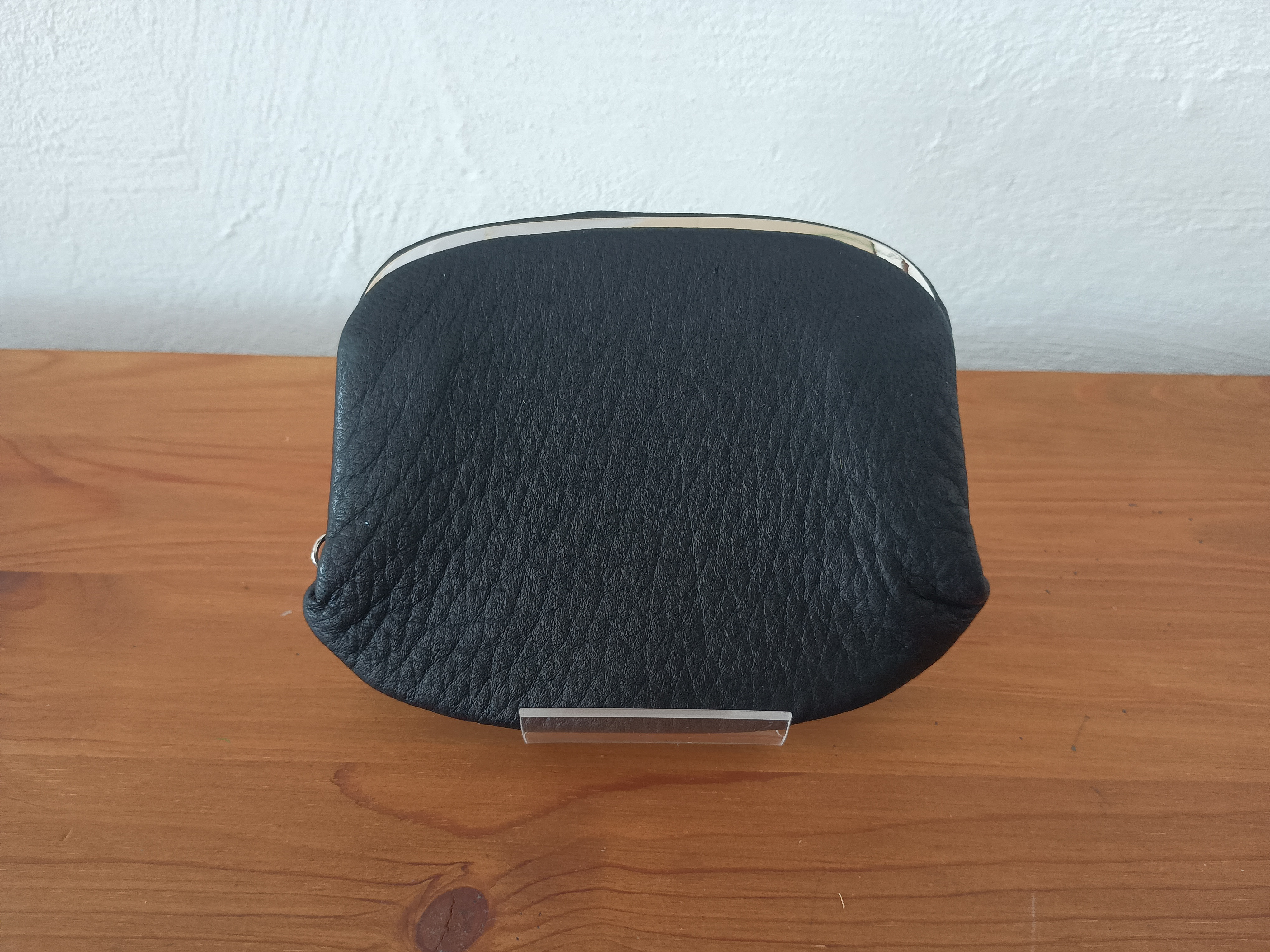 鹿革 [黒]＊すっきりスリム！押し口財布·ケース(大)＊天溝がま口＊