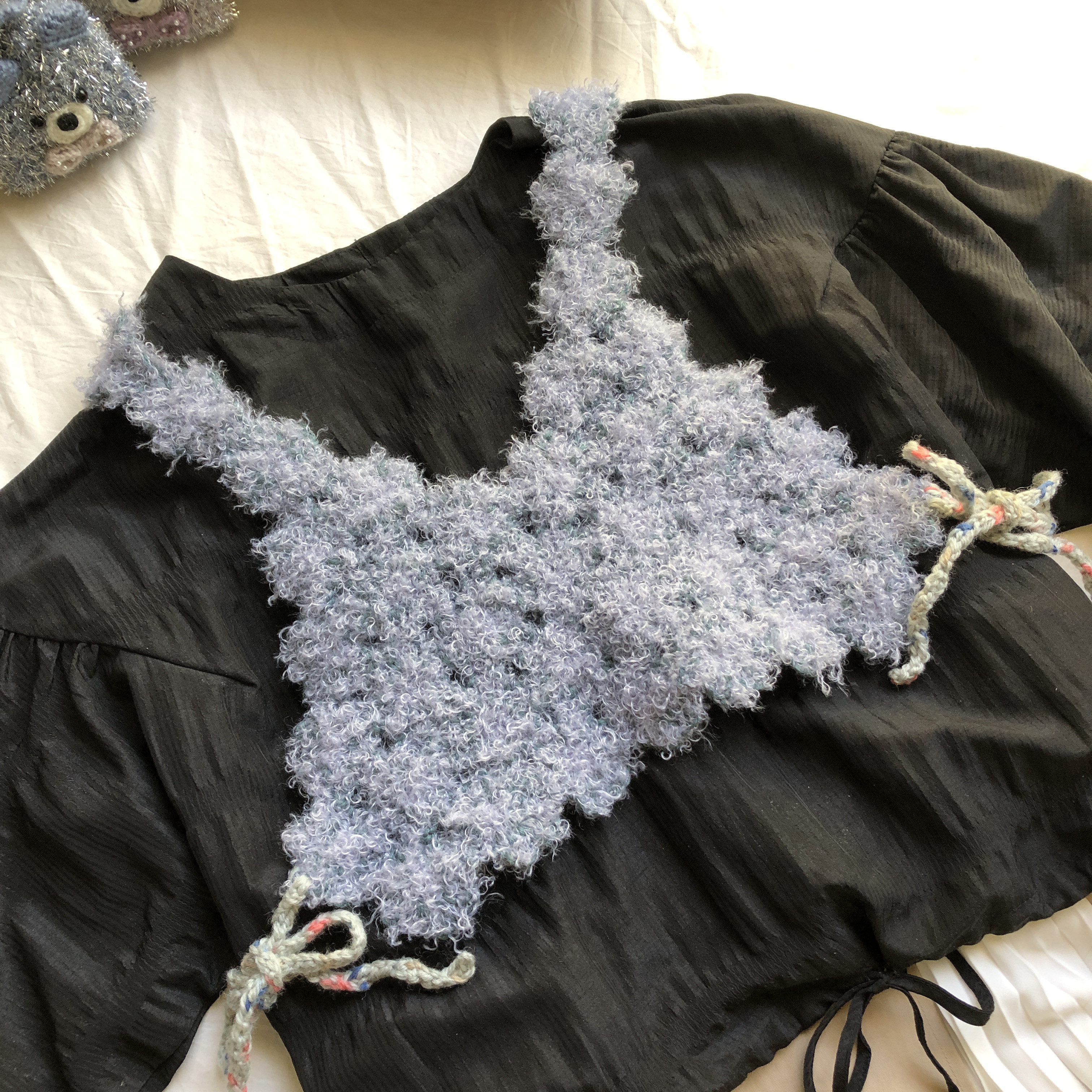 ☆1点限定・再販なし☆ ふわふわモフモフの手編みニットビスチェ・ブルー 4,264円