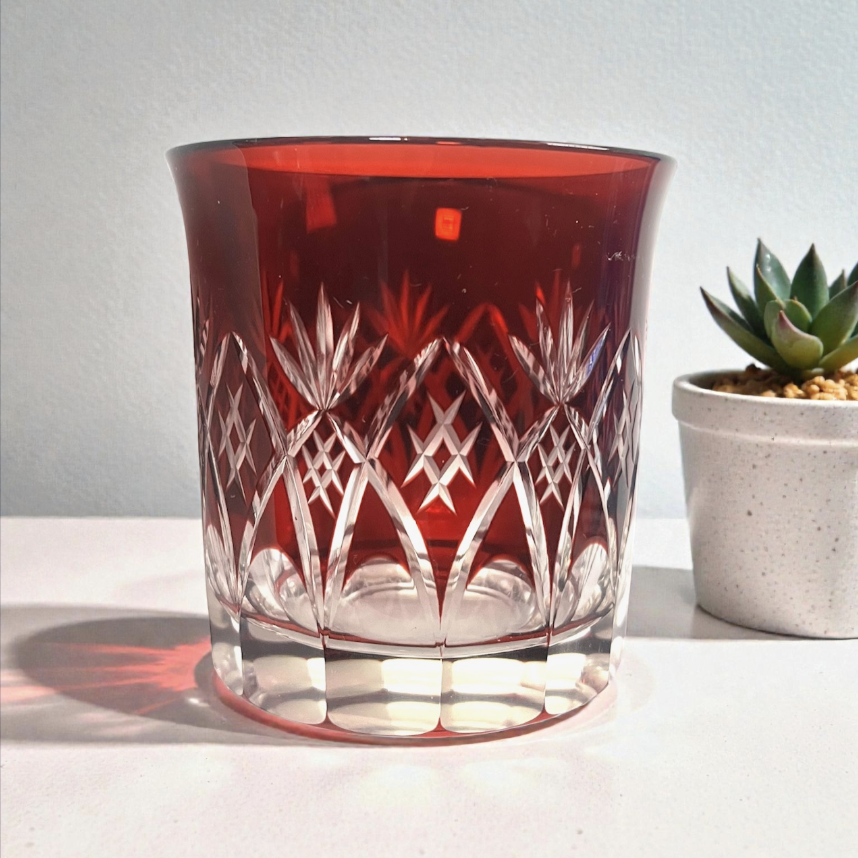赤 切子グラス シングル 切り子 ロックグラス 冷酒 焼酎 水割り 祝い 誕生日 還暦2