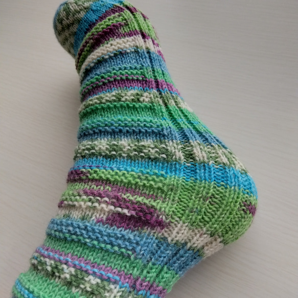 『どこでもかかと』くつ下☆メンズサイズ☆緑色・水色・白・紫色＊洗濯機OK！ 5枚目の画像