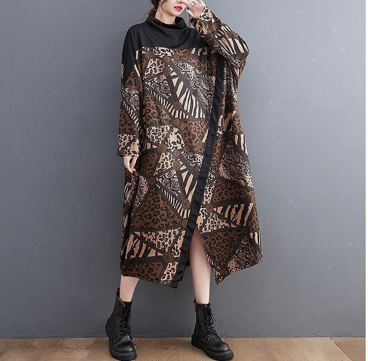 大きいサイズ 新品 秋冬 千鳥格子柄 ゆったり ロングワンピース O型シルエット