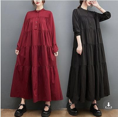 秋冬新作　大きいサイズ　レディース　ロングワンピース　　長袖　シャツ
