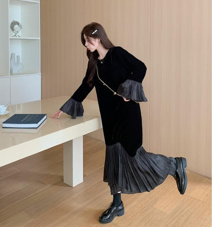 ワンピース　ロング　大きいサイズ レディース 秋冬　春 新品 長袖　フレア