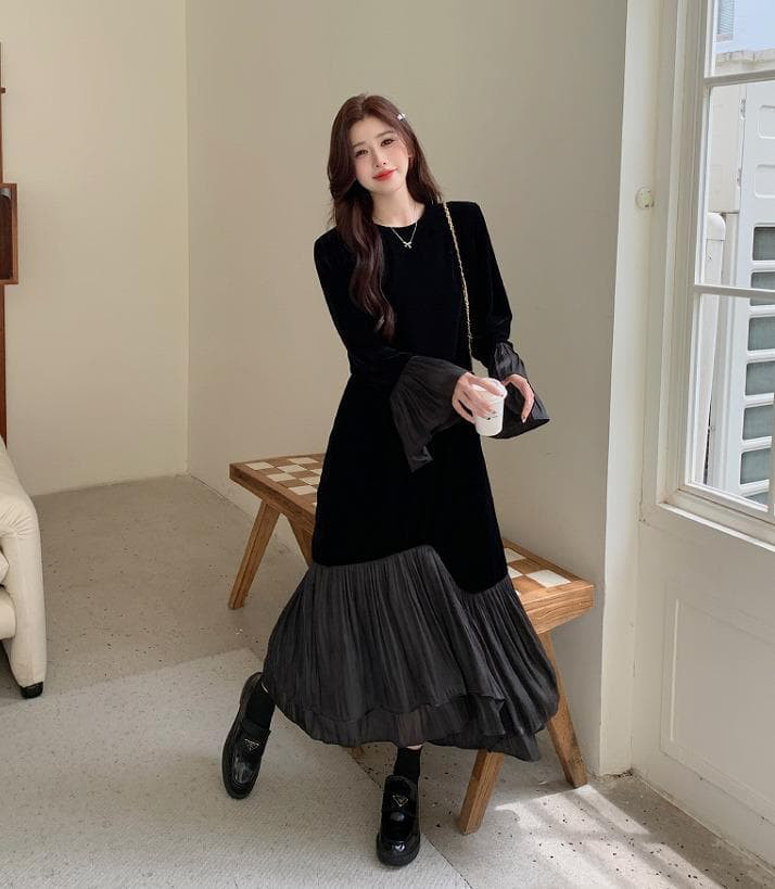 ワンピース　ロング　大きいサイズ レディース 秋冬　春 新品 長袖　フレア