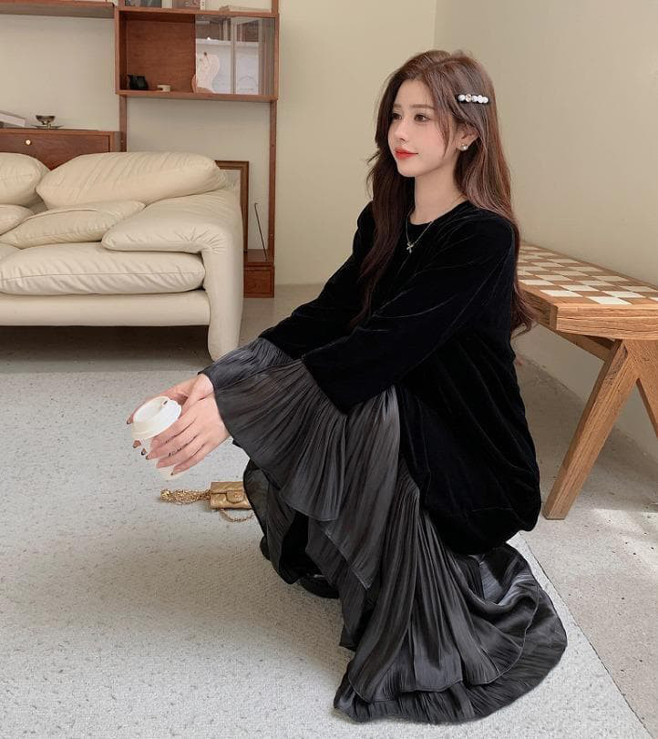 ワンピース　ロング　大きいサイズ レディース 秋冬　春 新品 長袖　フレア