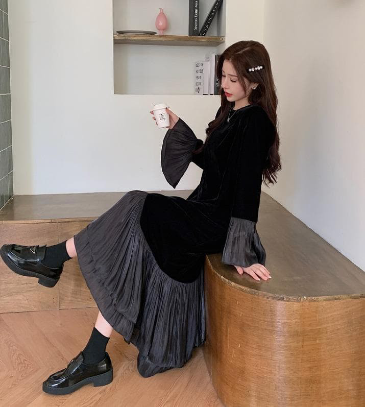 ワンピース　ロング　大きいサイズ レディース 秋冬　春 新品 長袖　フレア