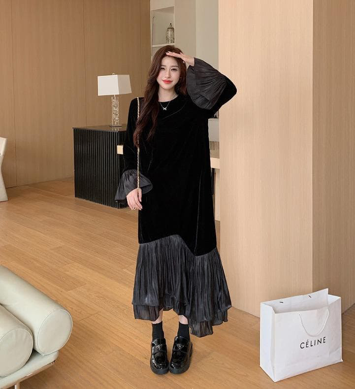 ワンピース　ロング　大きいサイズ レディース 秋冬　春 新品 長袖　フレア