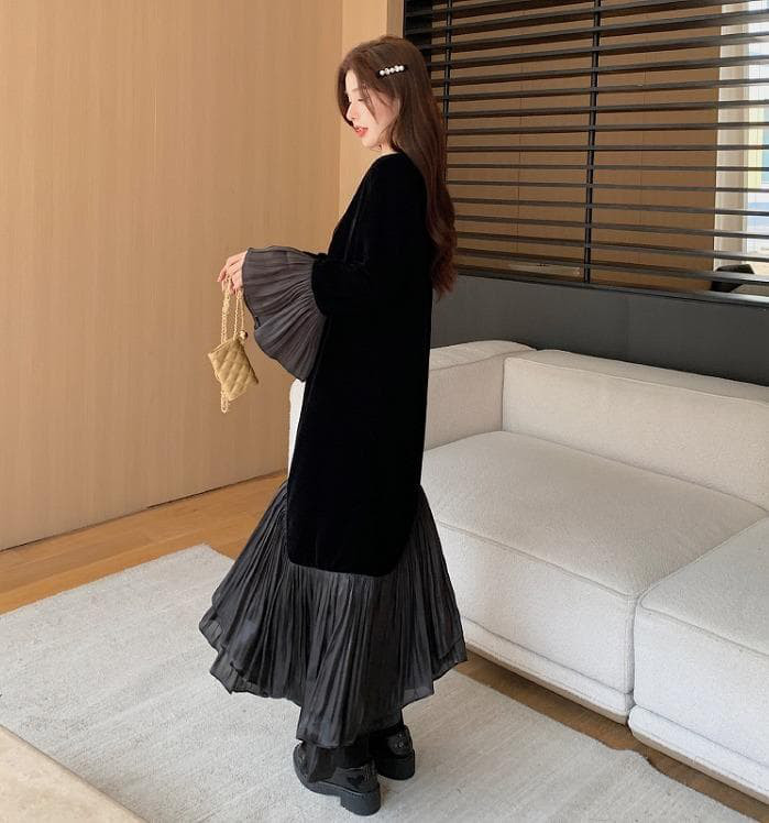 ワンピース　ロング　大きいサイズ レディース 秋冬　春 新品 長袖　フレア