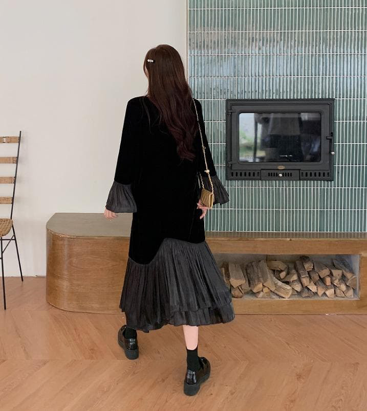 ワンピース　ロング　大きいサイズ レディース 秋冬　春 新品 長袖　フレア