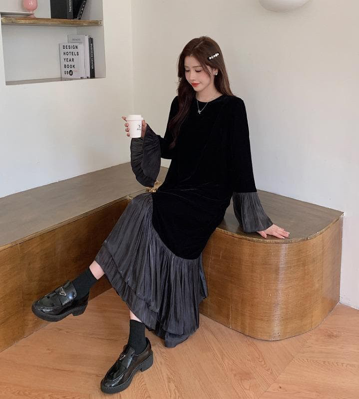 ワンピース　ロング　大きいサイズ レディース 秋冬　春 新品 長袖　フレア