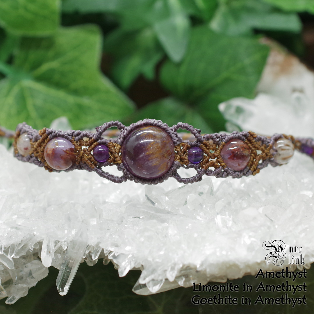 レア★『ゲーサイトインアメジスト』『リモライト』マクラメ編みブレスレット