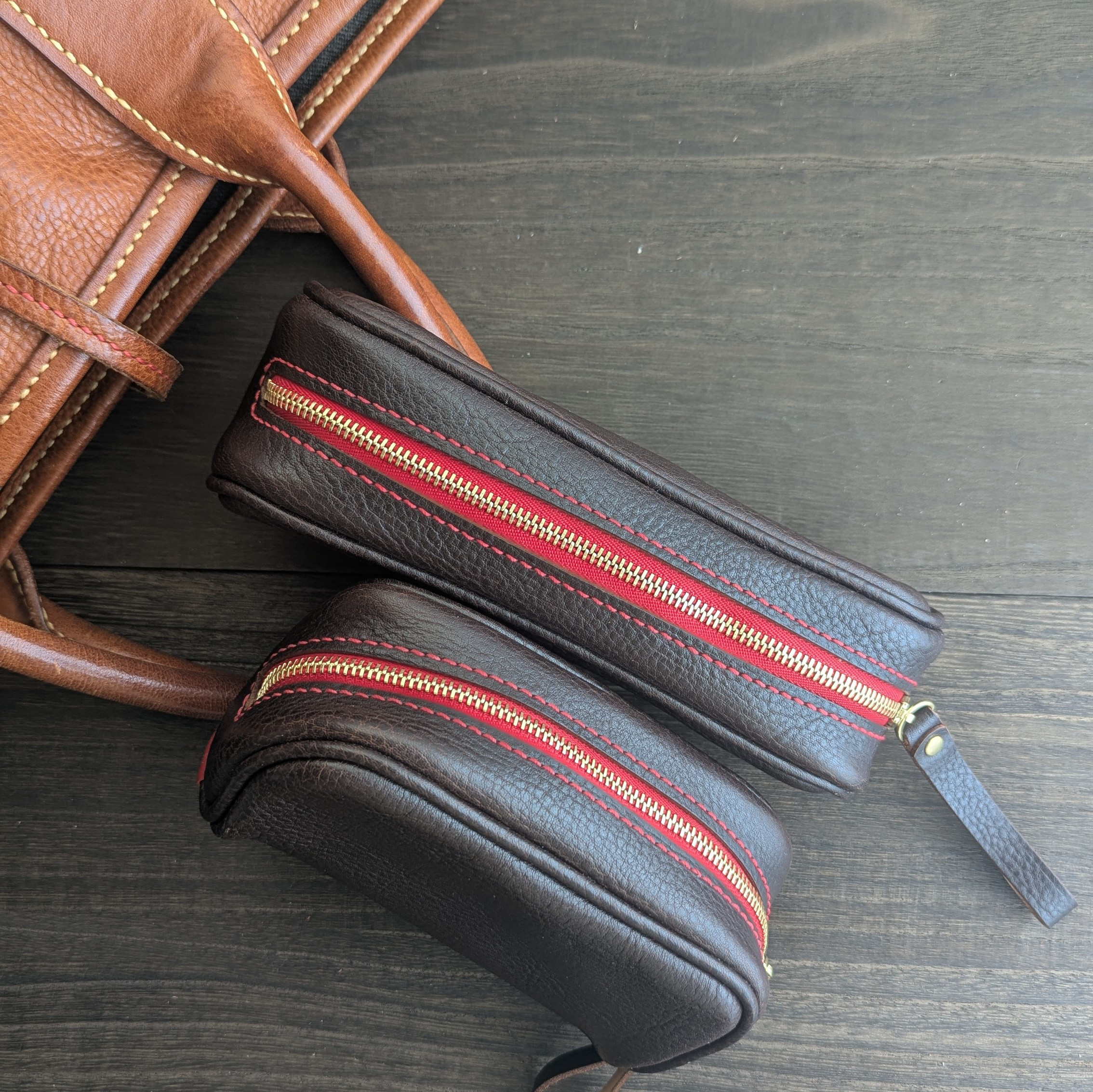 【Creema限定1点 レザーポーチ2点セット】仕事整うごほうび福袋（ダークチョコレートカラー）