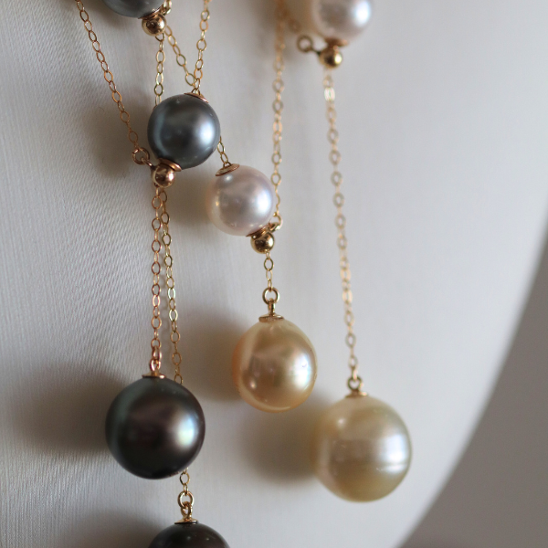 【４点限定】南洋真珠とあこや真珠のY字ネックレス　選べる　14kgf 金属アレルギー 長さ調節 50cm 40cm
